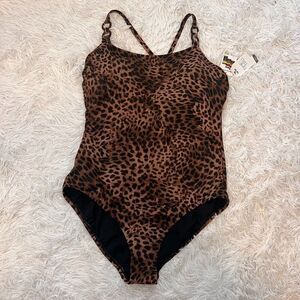NWT Time & Tru Women's XL (16-18) Leopard One Piece Swim Suit